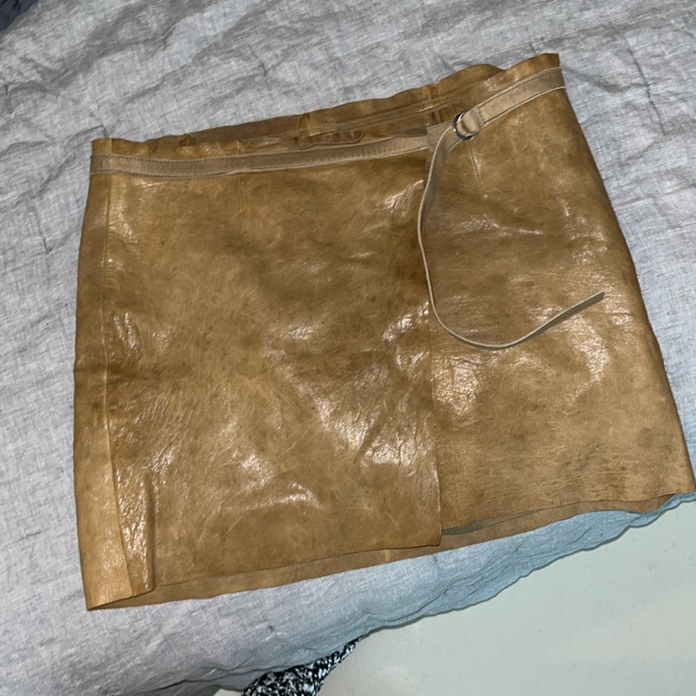 Helmet lang boho mini skirt leather size 4